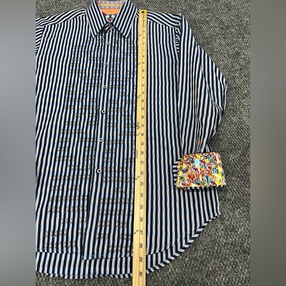 Robert Graham Blue Textured Long Sleeve Button Shirt Flip Cuff • Men’s Medium - Picture 8 of 9